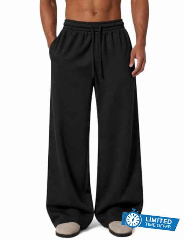 Ugerlov Men's Baggy Sweatpants Fleece Wide Leg Cotton Sweat Pants                                                          Dual-Layer Pockets with Concealed Zipper Pocket Uncuffed Lounge Travel Gym Workou