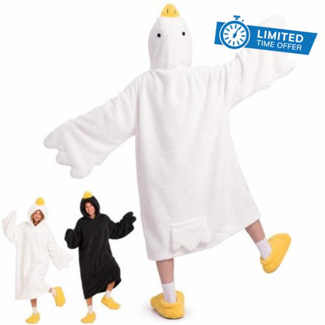 Goose Blanket Hoodie Onesie Pajamas With Slippers                                                          Soft Flannel Fabric