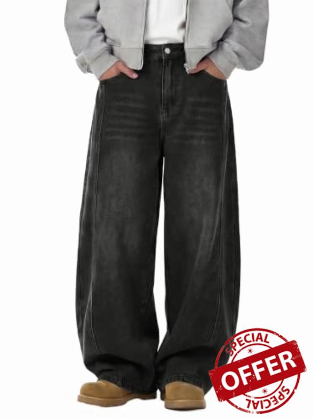 Mens Baggy Hip-Hop Jeans Wide Leg Loose Fit Denim Pants Y2K Vintage Streetwear Skater Jeans with Elastic Wais