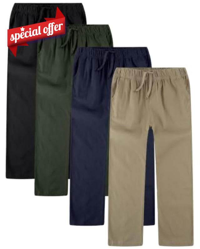 Boys Pants 4-Pack School Uniform Cotton Stretch Pull-On Boys Chino Pants for School Days