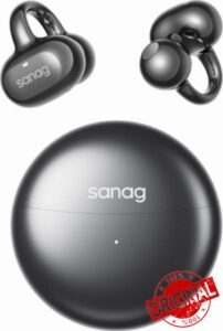 Sanag S6S Ultra Open Ear Earbuds Clip On Wireless Bluetooth Headphones                                                          Running Comfortable Lightweight Stable Fit Gym Sports Headphones 42 Playtime IP67 Waterproof Powerful Sound Black