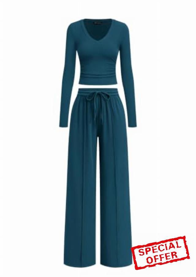 PRETTYGARDEN Women's 2 Piece Lounge Sets Matching Clothing V Neck Long Sleeve Tops