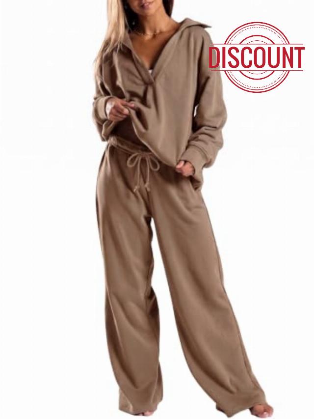 Fisoew Womens 2 Piece Lounge Sets Sweatsuit V Neck Pullover Pants Outfits                                                          Polo Collar