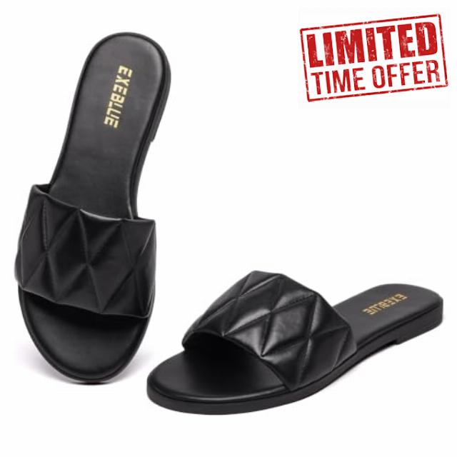 Women's Quilted Open Toe Slip On Flat Slide Sandals
