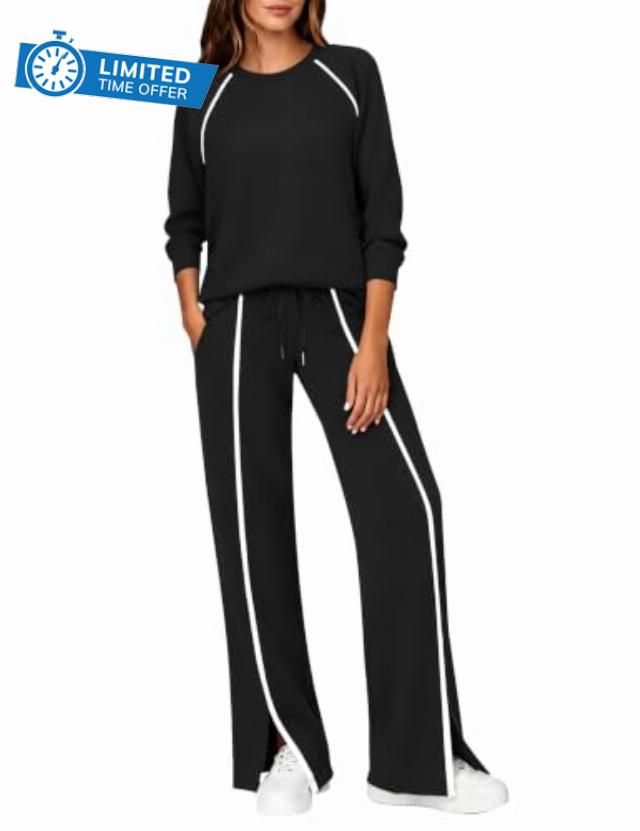 LOMON Lounge Sets for Women 2 Piece Travel Outfits Wide Leg Pant Sets                                                          Casual Airport Matching Sets