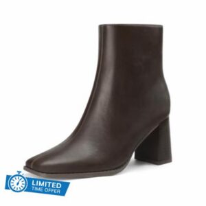Athlefit Women's Square Toe High Chunky Heeled Ankle Boots                                                          Fall Short Dress Booties with 2.95-inch Block Heel