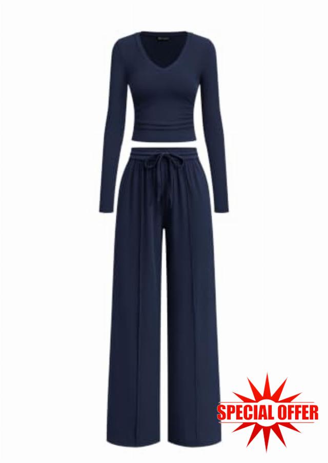 PRETTYGARDEN Women's 2 Piece Lounge Sets Matching Clothing V Neck Long Sleeve Tops