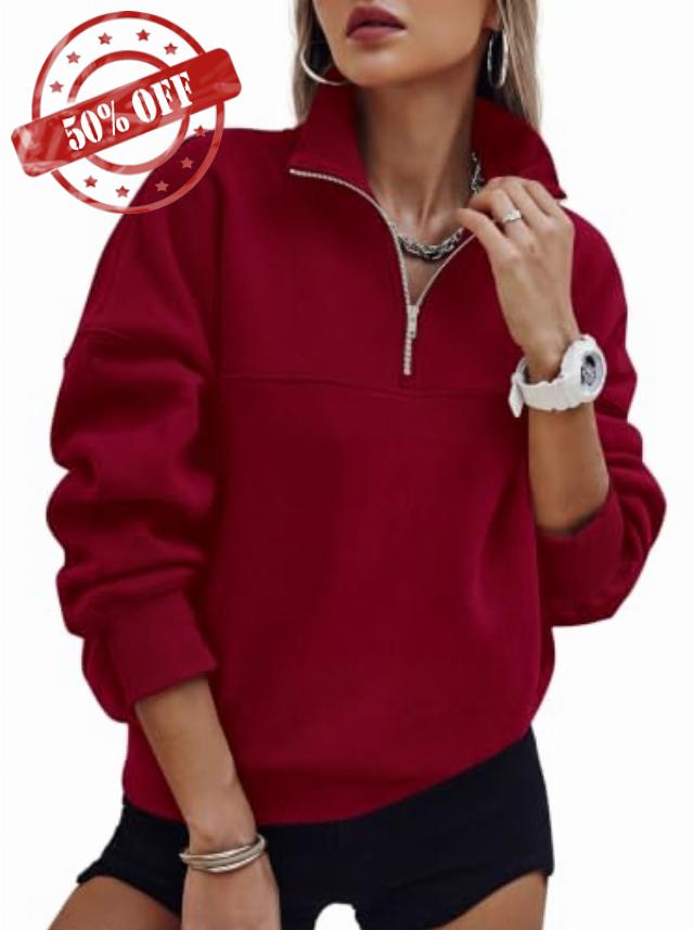 PRETTYGARDEN Women's Quarter Zip Fleece Pullover Sweatshirts                                                          Oversized Half Zip Sweatshirt with Collar
