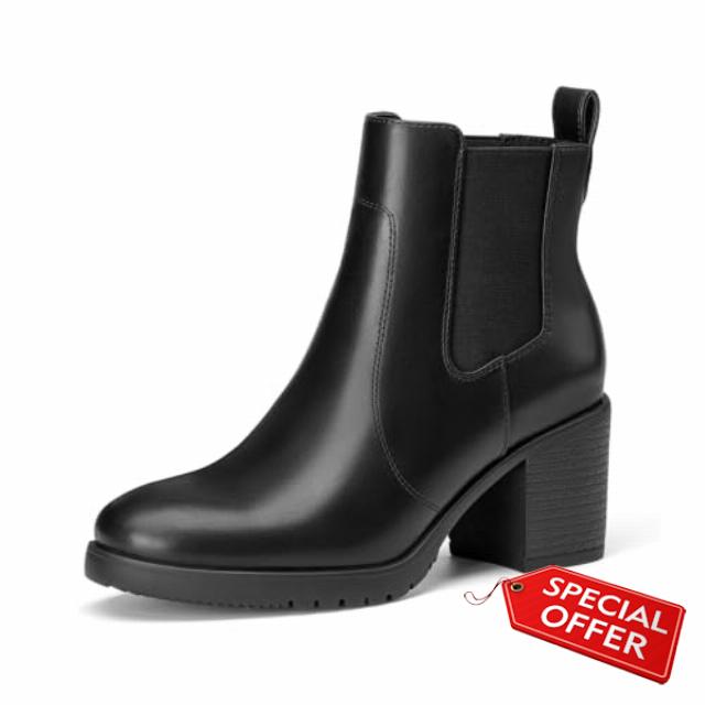 Athlefit Women's Slip On Elastic Chelsea Ankle Boots                                                          2.76-inch Chunky Block Heeled Short Booties Shoes