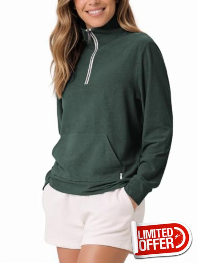 ODODOS Women's Half Zip Sweatshirts - Ultra Soft odSTRATUM Tech Pullover                                                          Relaxed-Fit Mock Neck Performance Tops with kangaroo Pocket