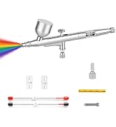 Airbrush Kit with Air Compressor, 5-Level Pressure, 3 Nozzles, 12 Paints | Dual‑Action Airbrush, ...
