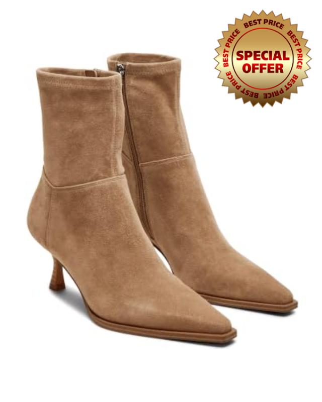 Coutgo Womens Kitten Low Heel Ankle Boots Pointed Toe Side Zipper Short Booties Fall Shoes