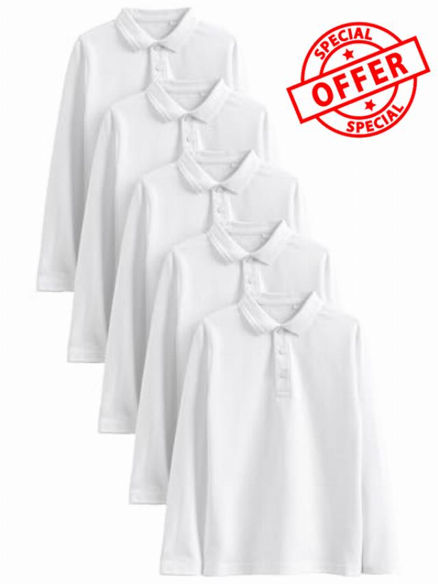 NEXT Boys Long Sleeve School Polo Shirts 5 Pack