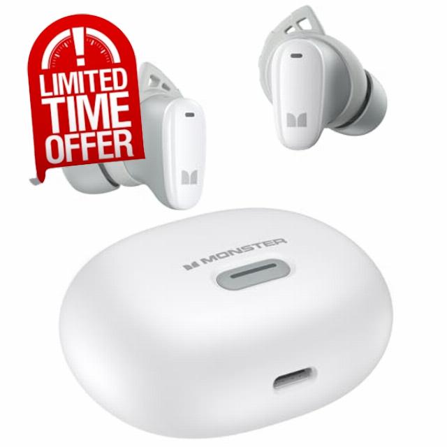 Monster N-Lite 206 Wireless Earbuds Bluetooth 5.4 in-Ear Headphones White                                                          IPX6 Waterproof | 25H Playtime | Touch Control | Built-in Mic | Type-C Charging | Ergonomic Fi
