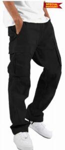 HUNGSON Mens Cargo Pants Drawstring Casual Hiking Pants Joggers Athletic Trousers Cotton Loose Straight Sweatpants for Me