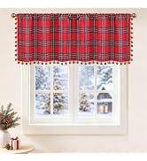 AtawLege Christmas Patchwork Valances for Windows Christmas Tree Snowflake Blackout Valance Curta...