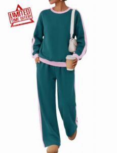 LOMON 2 Piece Sweat Lounge Sets for Women Matching Sweatsuits Fall Outfits                                                          Comfy Fleece Lining Oversized Sweatshirt Wide Leg Drawstring Sweatpants Pocket Winter Workout Airport Travel Outfit Tracksui