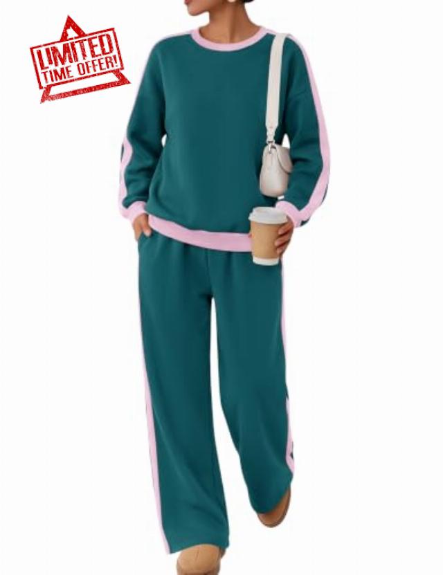 LOMON 2 Piece Sweat Lounge Sets for Women Matching Sweatsuits Fall Outfits                                                          Comfy Fleece Lining Oversized Sweatshirt Wide Leg Drawstring Sweatpants Pocket Winter Workout Airport Travel Outfit Tracksui