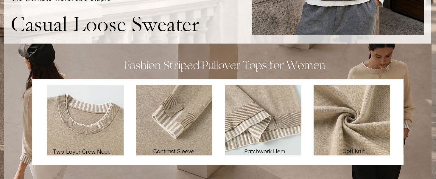 Soft Lightweight Crew Neck Pullover Tops
