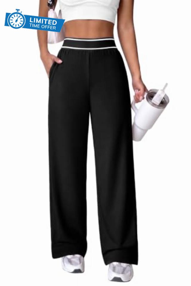 Women's Wide Leg Pants Elastic High Waisted Lightweight Track Pants                                                          Straight Leg Pants with Pockets Loose Workout Yoga Running Active Gym Casual Soft Track Pants Trousers Fall Spring