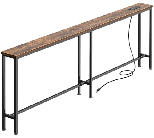 Skinny Sofa Table with Charging Station Narrow Behind Couch Table with Outlet