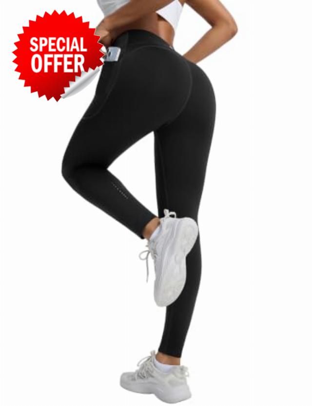 baleaf Women's Fleece Lined Leggings with Pockets Sandwich Waistband                                                          Warm Water Resistant with Deep Pockets Reflective for Winter Outdoor Running; High Waisted Tummy Control Thermal Tights