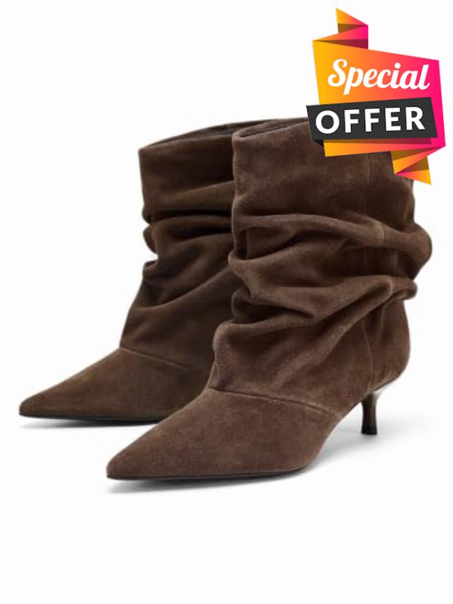 Coutgo Womens Slouchy Ankle Boots Kitten Heel Pointed Toe Pull On Booties                                                          2.2-inch Low Heel