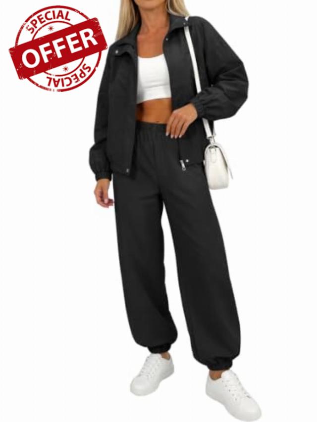 Fisoew Womens 2 Piece Outfits UPF 50+ Windbreaker Jacket Tracksuit Sets