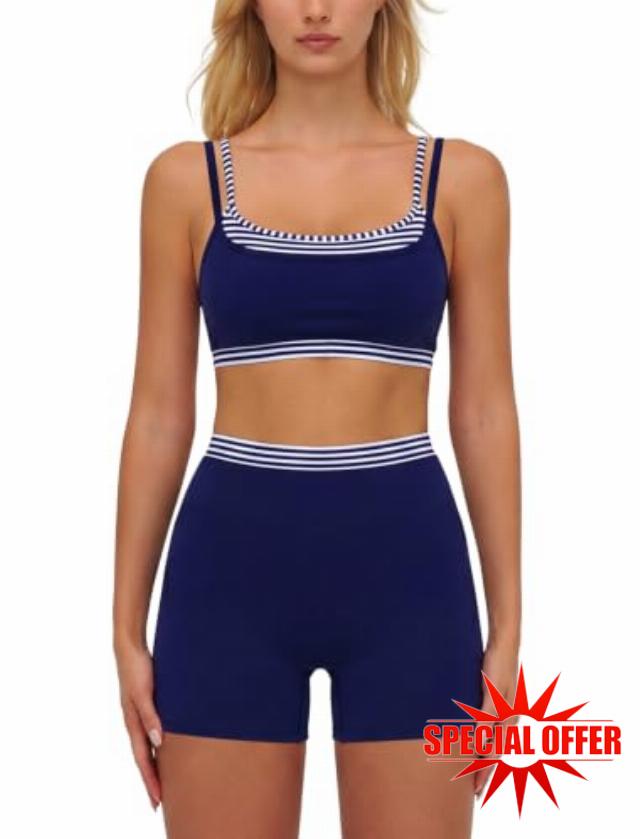 ABOCIW Layered Workout Sets for Women 2 Piece Polka Dot Sports Bra High Waist Shorts Gym Active Yoga Pilates Outfits