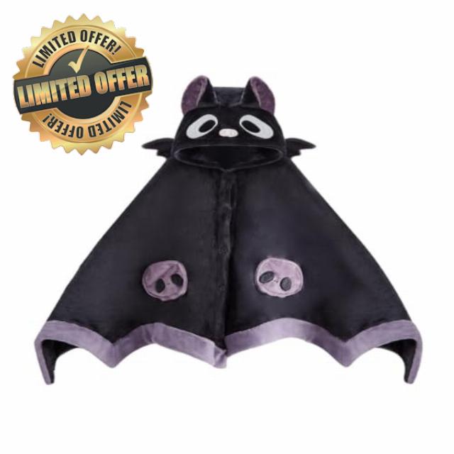 Cute Halloween Bat Blanket Hoodie Oversized Soft Sherpa Wearable Blanket with Demon Wings Devil Bat Hooded Cloak Wrap for Adults Women Men Students Free Size