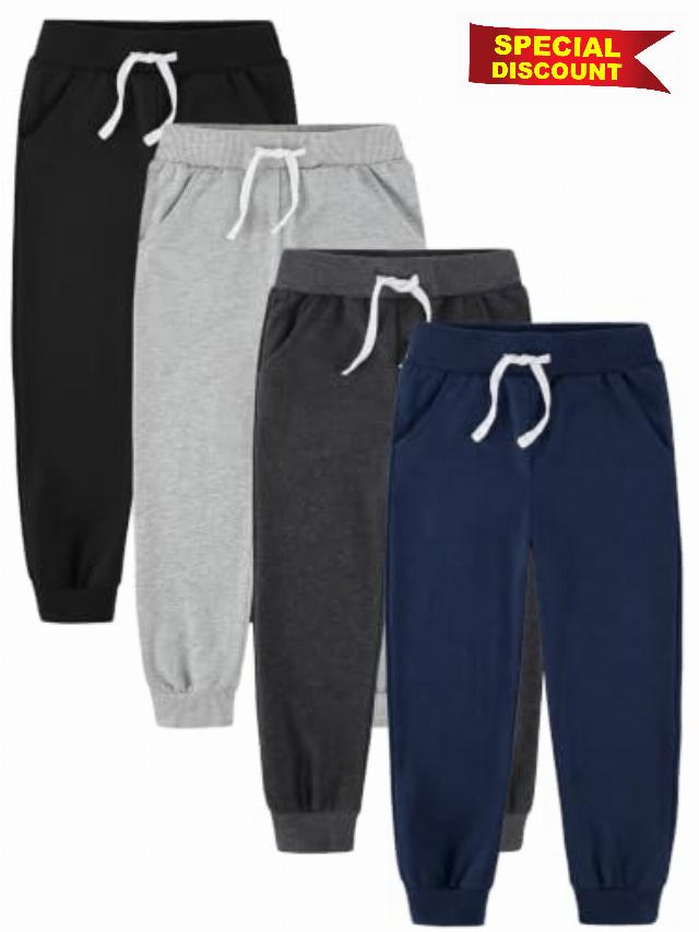 4 Pack Toddler and Kids Boys Cotton Jogger Pants Sweatpants 2-14Y                                                          100% Cotton