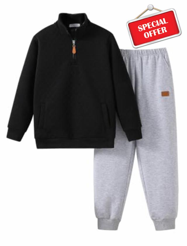 Boys Clothes 2 piece Sweatsuit Set Quarter Zip Quilted Sweatshirts and Cotton Sweatpants for Kids Fall Winter Outfits
