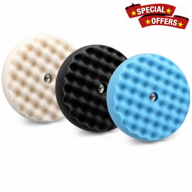 Marsui 3 Pcs 8 Inch Foam Polishing Pad Double Sided 5/8-11 Thread Waffle Buffing Pads for Auto Detailing