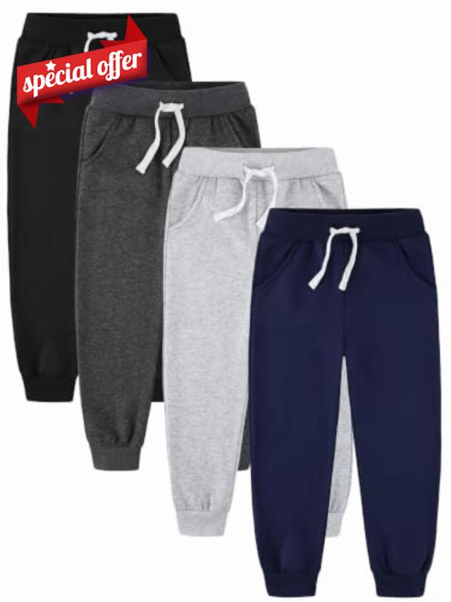 4 Pack Toddler and Kids Boys Fleece Jogger Pants Sweatpants 2-14Y                                                          Cotton Fleece Fall Winter Spring Sweat Pant Outfits for School