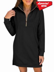 ANRABESS Womens Long Sleeve Half Zip Mini Dress                                                          Soft Wrinkle-Free Fabric with Pockets