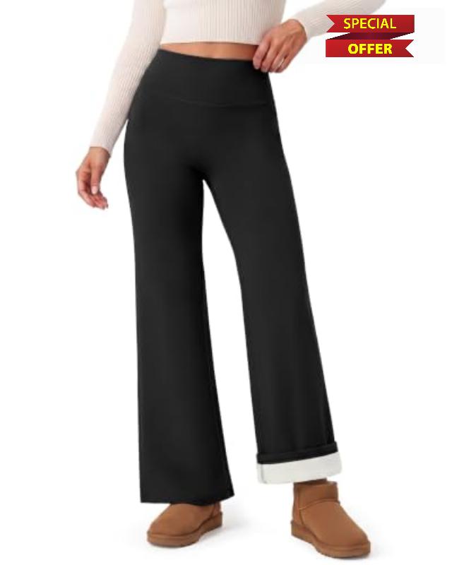 Fleece Lined Wide Leg Pants Women - Winter Thermal Warm Straight Leggings                                                          Soft Thick High Waisted Tummy Control Black Leggings