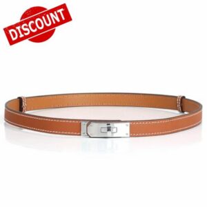 Women's Skinny Leather Belt - Adjustable Alloy Turn Lock