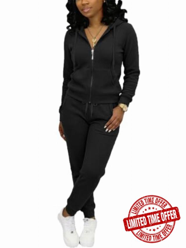 AUXDIO Waffle Knit Lounge Sets for Women 2 Piece Zip-Up Hoodie Jogger Set                                                          Soft