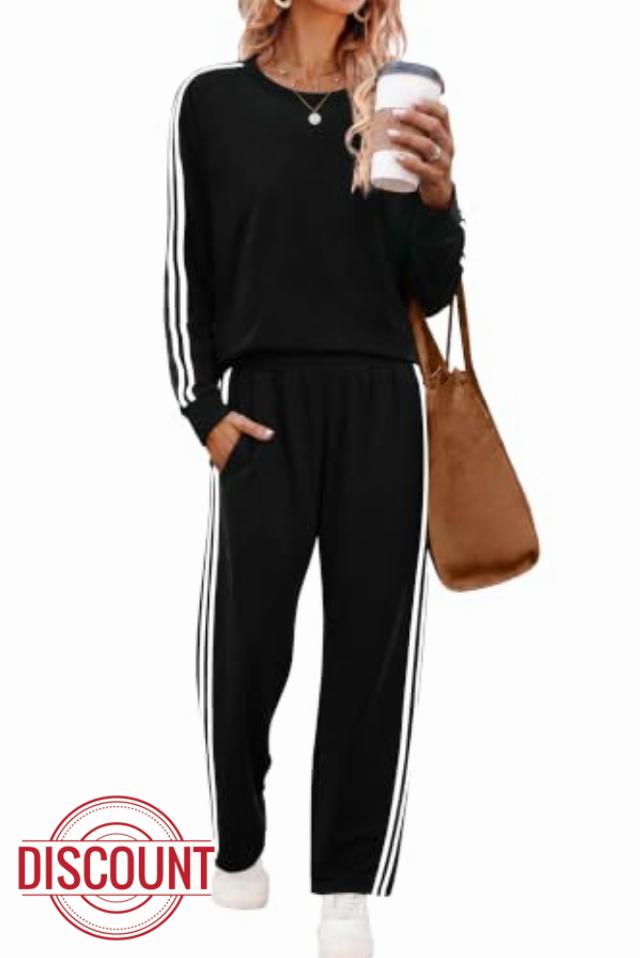Sampeel 2 Piece Outfits for Women Color Block Set Cozy Sweatsuits Sets