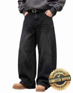 Mens Baggy Hip Hop Jeans Wide Leg Loose Fit Vintage Jeans Relaxed Fit Skater Denim Pants with Elastic Wais