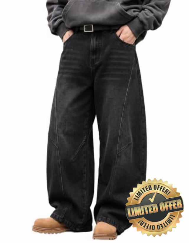 Mens Baggy Hip Hop Jeans Wide Leg Loose Fit Vintage Jeans Relaxed Fit Skater Denim Pants with Elastic Wais