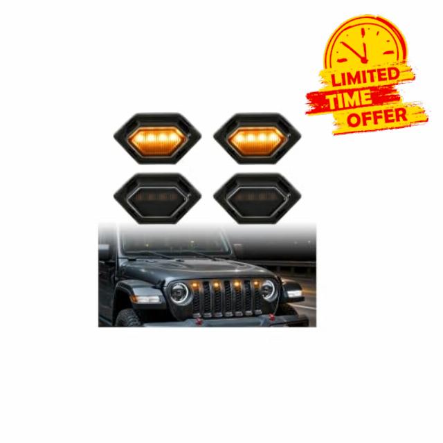 LED Grill Lights for 2020-2024 Jeep Gladiator JT Amber 4pcs Amber Grille Mesh Lights