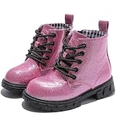 DADAWEN Boys Girls Glitter Ankle Boots Kids Lace Up Side Zipper Waterproof Outdoor Combat Boots(T...