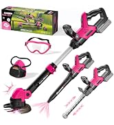 MUZREES Kids Toy Tool Set, 3-in-1 Pink Garden Tools for Girls, Toy Lawn Mower, Leaf Blower & Hedg...