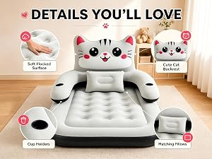 The inflatable bed is made of PVC material with a flocked surface.
