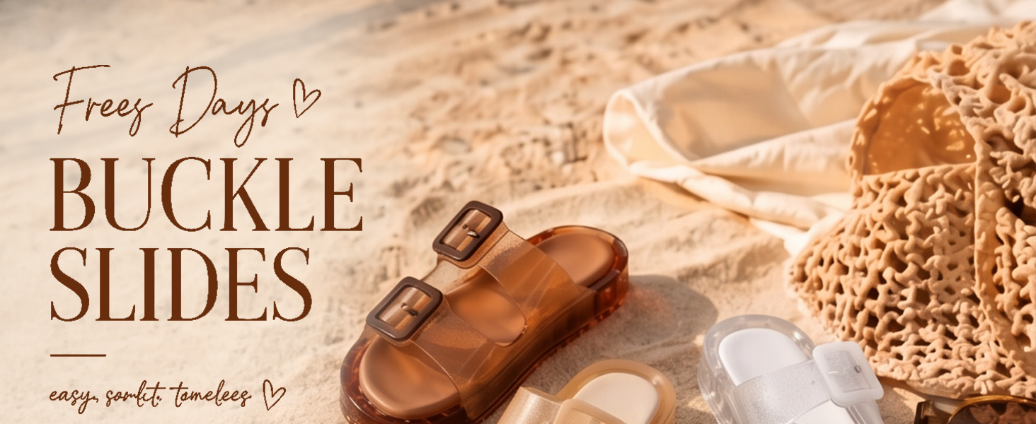 NEEP Jelly Sandals for Women Non-Slip Pool Slides Vintage Platform Double Buckle Waterproof Sandals