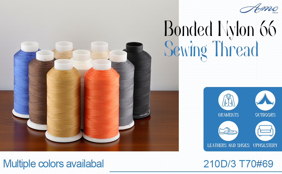 Bonded Nylon Sewing Thread 210D/3 T70#69 1500 Yards
