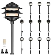 Gardencoin Solid Brass Low Voltage Landscape Pathway Lights (6'' Shade, 19'' Tall), 12V LED Heavy...