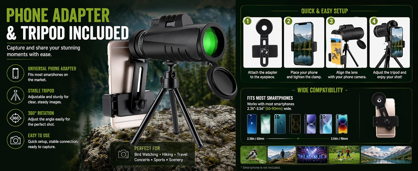 phone adapter & tripod included