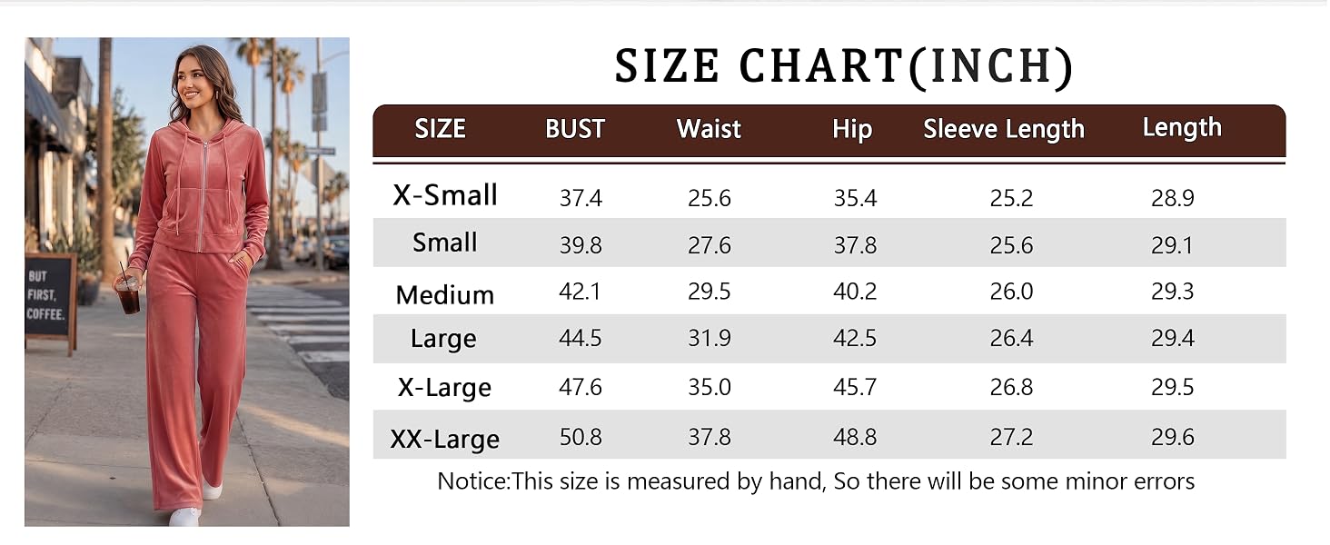 Sixstar Velour Tracksuit For Women Long Sleeve 2 Piece Zip Hoodie Sets